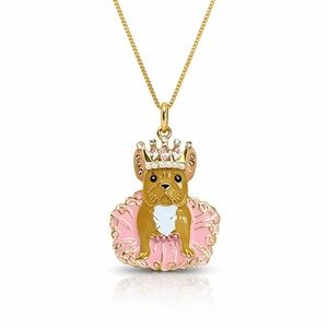 Gold and Pink French Bulldog Pendant Necklace
